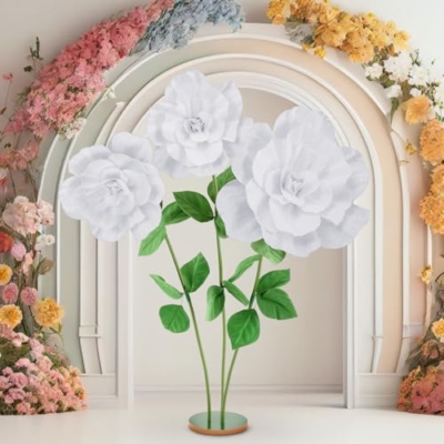 Product: Daifunli 1 Set 4. 5 ft Giant Artificial Flowers Giant Rose for Decorations Valentine Huge Flannel Flower with Standing Base Creative Gift for Window Reception Banquet Ceremony Floral Decor (Nude Pink)