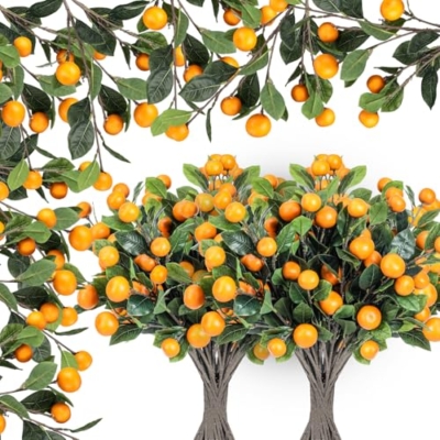Product: Daifunli 15 Pcs Artificial Tangerine Branches 25 Inch Realistic Faux Oranges Fruit with Green Leaves Simulation Orange Branch Decorative Kumquat Tangerine for Home Vase Party Decoration (6 Oranges)