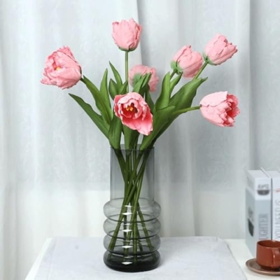 Silky Flower Store Artificial Tulip Floral Arrangement, Large Branch Branches, Indoor Home Office Decor, Faux Flower Bouquet 32.5cm 8 8 Product: DUYHBAWRS Indoor Engineering Decoration Simulation of Multi Layered Tulips with Large Branches and Flowers(D)