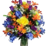 Product: Exotic Dried Flower Bouquet 19" Colored Artificial Flowers, Spring Artificial Cemetery Flowers for Grave Headstone Decoration