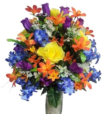 Product: Exotic Dried Flower Bouquet 19" Colored Artificial Flowers, Spring Artificial Cemetery Flowers for Grave Headstone Decoration