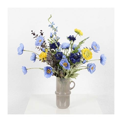 Product: Faux flower floral arrangement in marble vase, Silk Fake Flowers and Green Plastic Stem Artificial for Indoor Outdoor Wedding Home Office Decoration Festive Furnishing Table Centerpiece Office Wedding