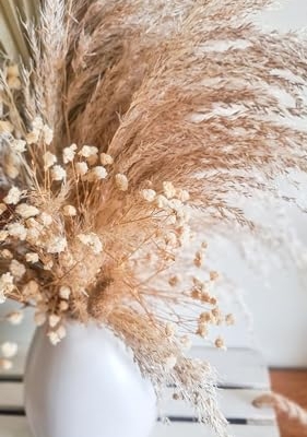 Product: Floral Arrangement Neutral White Beige Preserved Flowers In Vase Palm Dried Flowers Everlasting Bouquet Natural Home Wedding Décor for Front Door Farmhouse Indoor Outdoor (WHITE) Garland for Table Cen
