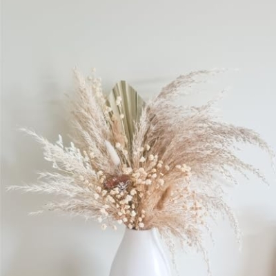 Product: Floral Arrangement Neutral White Beige Preserved Flowers In Vase Palm Dried Flowers Everlasting Bouquet Natural Home Wedding Décor for Front Door Farmhouse Indoor Outdoor (WHITE) Garland for Table Cen