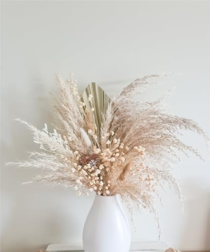 Product: Floral Arrangement Neutral White Beige Preserved Flowers In Vase Palm Dried Flowers Everlasting Bouquet Natural Home Wedding Décor for Front Door Farmhouse Indoor Outdoor (WHITE) Garland for Table Cen