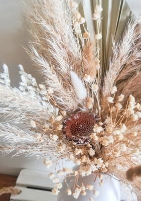 Product: Floral Arrangement Neutral White Beige Preserved Flowers In Vase Palm Dried Flowers Everlasting Bouquet Natural Home Wedding Décor for Front Door Farmhouse Indoor Outdoor (WHITE) Garland for Table Cen