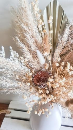 Product: Floral Arrangement Neutral White Beige Preserved Flowers In Vase Palm Dried Flowers Everlasting Bouquet Natural Home Wedding Décor for Front Door Farmhouse Indoor Outdoor (WHITE) Garland for Table Cen