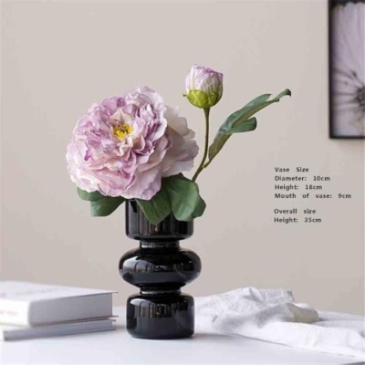 Product: Floral Installations Purple Guifei Peony Black Glass Vase Living Room Decorative Arrangement Chinese Table Fake Flower Party Decoration