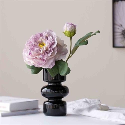 Product: Floral Installations Purple Guifei Peony Black Glass Vase Living Room Decorative Arrangement Chinese Table Fake Flower Party Decoration