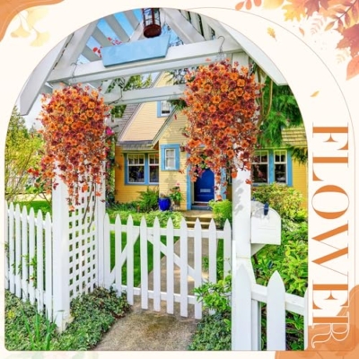 Product: Giegxin 2 Set Artificial Outdoor Flowers with Hanging Basket, 2 Hanging Planters with 12 Pcs Fake UV Resistant Flowers for Spring Summer Front Porch Garden Patio Decor (Orange, Brown)