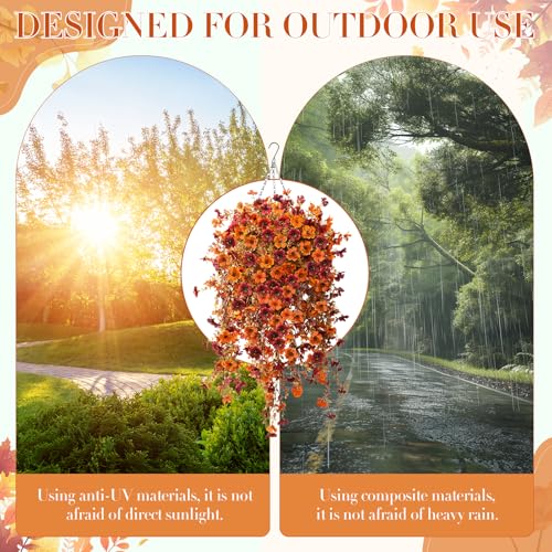 Product: Giegxin 2 Set Artificial Outdoor Flowers with Hanging Basket, 2 Hanging Planters with 12 Pcs Fake UV Resistant Flowers for Spring Summer Front Porch Garden Patio Decor (Orange, Brown)