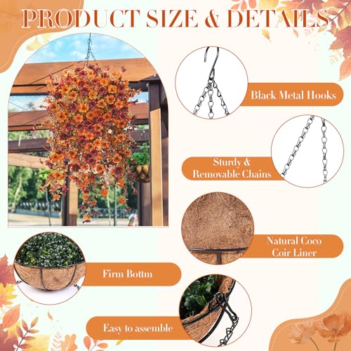 Product: Giegxin 2 Set Artificial Outdoor Flowers with Hanging Basket, 2 Hanging Planters with 12 Pcs Fake UV Resistant Flowers for Spring Summer Front Porch Garden Patio Decor (Orange, Brown)