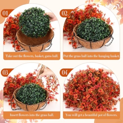 Product: Giegxin 2 Set Artificial Outdoor Flowers with Hanging Basket, 2 Hanging Planters with 12 Pcs Fake UV Resistant Flowers for Spring Summer Front Porch Garden Patio Decor (Orange, Brown)