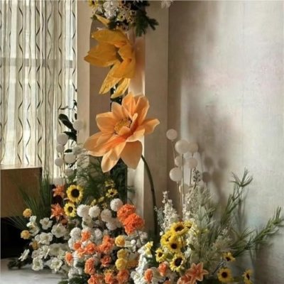 Product: Gigantic Artificial Sunflowers with Adjustable Stand, Life-Size Decorative Flowers for Weddings & Events, Set of 3