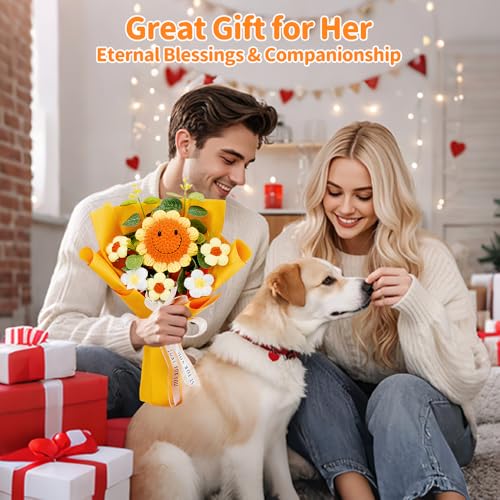 Product: Hojalis Crochet Flowers Bouquet, Handmade Crochet Flowers, Knitted Smile Sunflower, Knitted Flower Bouquet, Artificial Flower for Mother's Day Birthday Valentine's Day Wedding Graduation Anniversary