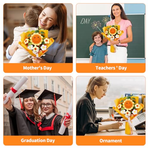 Product: Hojalis Crochet Flowers Bouquet, Handmade Crochet Flowers, Knitted Smile Sunflower, Knitted Flower Bouquet, Artificial Flower for Mother's Day Birthday Valentine's Day Wedding Graduation Anniversary