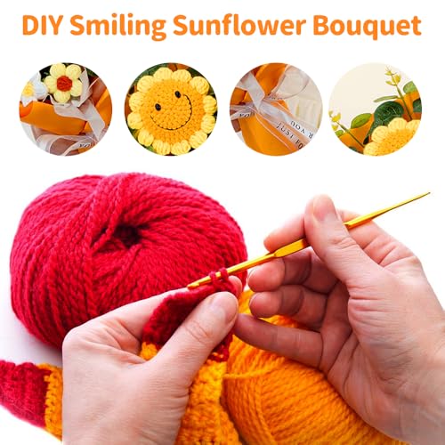 Product: Hojalis Crochet Flowers Bouquet, Handmade Crochet Flowers, Knitted Smile Sunflower, Knitted Flower Bouquet, Artificial Flower for Mother's Day Birthday Valentine's Day Wedding Graduation Anniversary