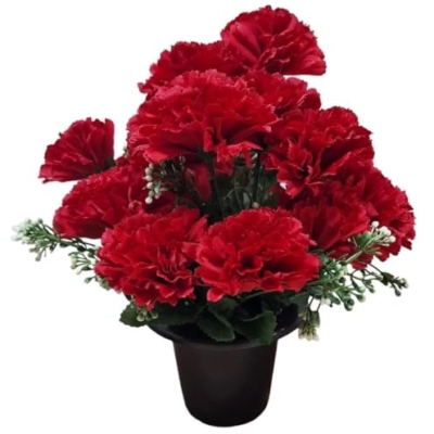 Product: INERRA Cemetery Grave Flower Pot - Artificial Flowers with Red Carnations