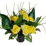 Product: INERRA Cemetery Grave Flower Pot - Artificial Flowers with Yellow Roses