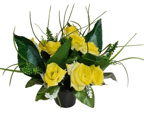 INERRA Cemetery Grave Flower Pot - Artificial Flowers with Yellow Roses - Artificial Flower Arrangements Product: INERRA Cemetery Grave Flower Pot - Artificial Flowers with Yellow Roses