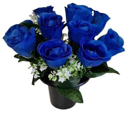 INERRA Cemetery Grave Flower Pot with Artificial Blue Roses - Artificial Flower Arrangements Product: INERRA Cemetery Grave Flower Pot with Artificial Blue Roses