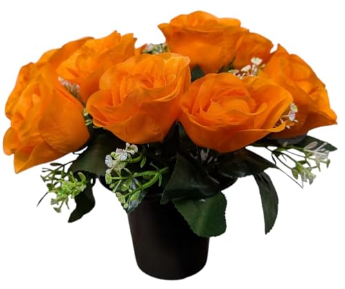 Product: INERRA Cemetery Grave Flower Pot with Artificial Orange Roses