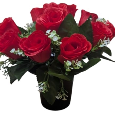 Product: INERRA Cemetery Grave Flower Pot with Artificial Red Roses