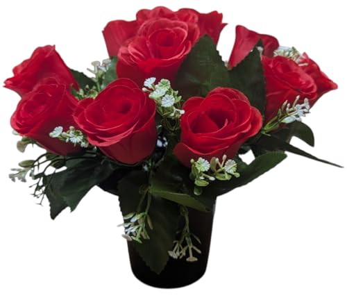 INERRA Cemetery Grave Flower Pot with Artificial Red Roses - Artificial Flower Arrangements Product: INERRA Cemetery Grave Flower Pot with Artificial Red Roses