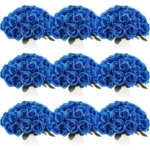 Product: Jexine 100 Pieces Artificial Roses Flowers Bulk, Long Stem Realistic Fake Silk Roses Bouquet for Table Centerpiece Vases Wedding Party Kitchen Decor (Royal Blue)