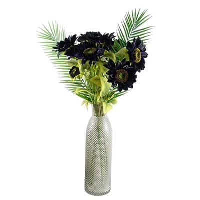 Silky Flower Store Leaf Design Artificial Flowers, Sunflower Style Faux Stem, Three Head Decorative Bouquet, Flexible Wired Stems, 32.5cm 8 8 Product: Leaf Design Artificial Flowers