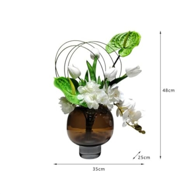 Product: LIAN16PENG Floral Installations Negotiation Table Simulation Floral Decorative Ornaments Fashion Light Luxury Artificial Flowers Glazed Cup Amber Flower Ware Party Decoration