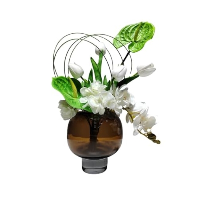 Product: LIAN16PENG Floral Installations Negotiation Table Simulation Floral Decorative Ornaments Fashion Light Luxury Artificial Flowers Glazed Cup Amber Flower Ware Party Decoration