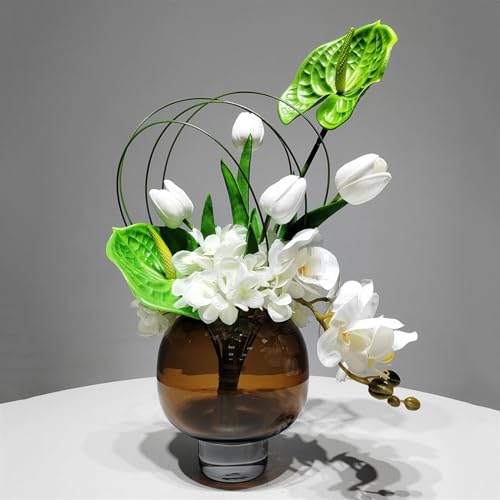 Product: LIAN16PENG Floral Installations Negotiation Table Simulation Floral Decorative Ornaments Fashion Light Luxury Artificial Flowers Glazed Cup Amber Flower Ware Party Decoration
