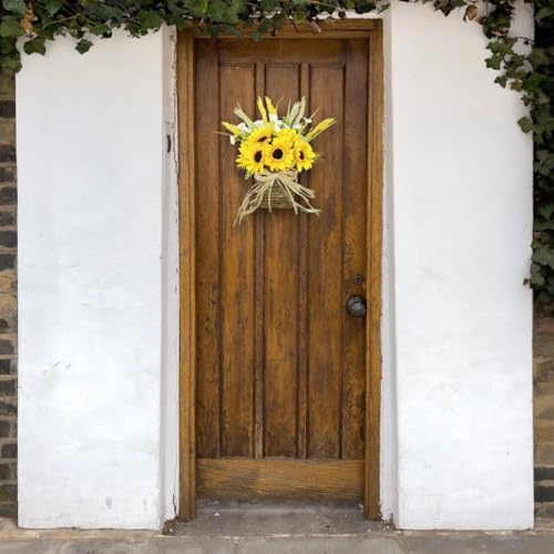 Product: LUMINFLY Door Wreaths Sunflower Hanging Floral Basket, 9.9 in X 15 in / 25 Cm X 38 Cm Yellow Artificial Decoration, Burlap Ribbon, Front Door Outside All Season, Baskets for Flowers