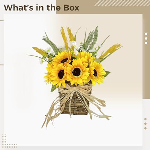 Product: LUMINFLY Door Wreaths Sunflower Hanging Floral Basket, 9.9 in X 15 in / 25 Cm X 38 Cm Yellow Artificial Decoration, Burlap Ribbon, Front Door Outside All Season, Baskets for Flowers