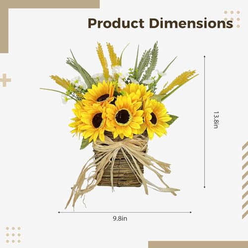 Product: LUMINFLY Door Wreaths Sunflower Hanging Floral Basket, 9.9 in X 15 in / 25 Cm X 38 Cm Yellow Artificial Decoration, Burlap Ribbon, Front Door Outside All Season, Baskets for Flowers