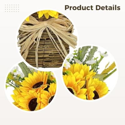 Product: LUMINFLY Door Wreaths Sunflower Hanging Floral Basket, 9.9 in X 15 in / 25 Cm X 38 Cm Yellow Artificial Decoration, Burlap Ribbon, Front Door Outside All Season, Baskets for Flowers