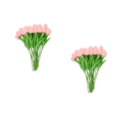 Product: LUOZZY 48 Pcs Artificial Tulips Faux Flower Bouquet for Wedding Party Kitchen Home Decor Arrangement Pink