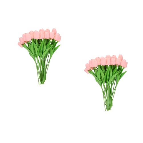 Product: LUOZZY 48 Pcs Artificial Tulips Faux Flower Bouquet for Wedding Party Kitchen Home Decor Arrangement Pink