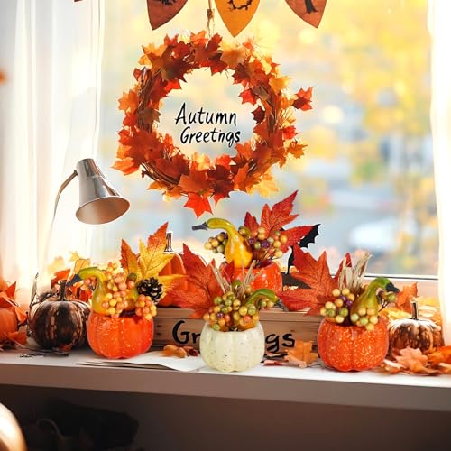 Silky Flower Store Artificial Pumpkin Decorations, Autumn Orange Harvest Décor, Maple Berry Acorn Pine Cone Set of 6, 20.5cm 2 2 Product: Miaikoe Set of 6 Artificial Pumpkin Decorations, Autumn Decorative Orange Pumpkin with Maple Berry Acorn Pine Cone Vegetables for Fall Thanksgiving Harvest Party Decoration