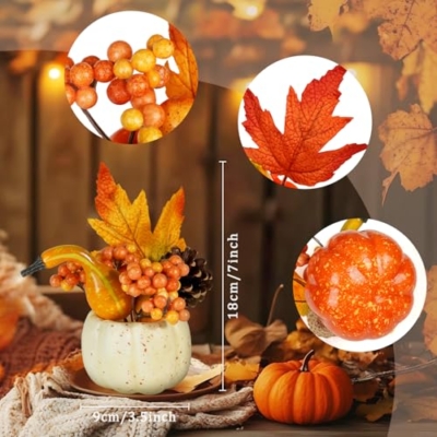 Silky Flower Store Artificial Pumpkin Decorations, Autumn Orange Harvest Décor, Maple Berry Acorn Pine Cone Set of 6, 20.5cm 7 7 Product: Miaikoe Set of 6 Artificial Pumpkin Decorations, Autumn Decorative Orange Pumpkin with Maple Berry Acorn Pine Cone Vegetables for Fall Thanksgiving Harvest Party Decoration
