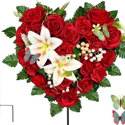 Product: MUVIC Aritificial Cemetery Wreath,Heart Shape Grave Flowers