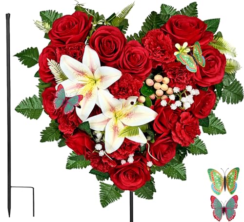 MUVIC Aritificial Cemetery Wreath,Heart Shape Grave Flowers - Artificial Flower Arrangements Product: MUVIC Aritificial Cemetery Wreath,Heart Shape Grave Flowers