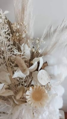 Product: Neutral White Beige Dried Flower Bouquet Bridal Wedding Decor Natural Preserved Flowers Bunch Everlasting Rustic Home Décor Floral Dry for Wedding, Party and Church(WHITE) Garland for Table Centerpiec