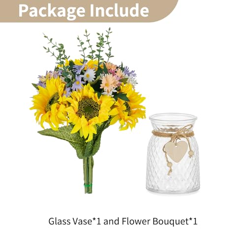 Product: NUPTIO Artificial Flowers in Vase for Table: Faux Sunflower Bouquet Arrangement in Vase for Home Living Room Kitchen - Fake Decorative Flower Plant Centrepiece for Window Shelf