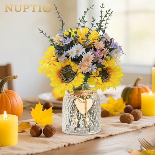 Product: NUPTIO Artificial Flowers in Vase for Table: Faux Sunflower Bouquet Arrangement in Vase for Home Living Room Kitchen - Fake Decorative Flower Plant Centrepiece for Window Shelf