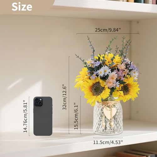 Product: NUPTIO Artificial Flowers in Vase for Table: Faux Sunflower Bouquet Arrangement in Vase for Home Living Room Kitchen - Fake Decorative Flower Plant Centrepiece for Window Shelf