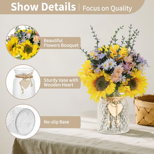Product: NUPTIO Artificial Flowers in Vase for Table: Faux Sunflower Bouquet Arrangement in Vase for Home Living Room Kitchen - Fake Decorative Flower Plant Centrepiece for Window Shelf