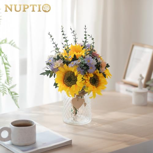 Product: NUPTIO Artificial Flowers in Vase for Table: Faux Sunflower Bouquet Arrangement in Vase for Home Living Room Kitchen - Fake Decorative Flower Plant Centrepiece for Window Shelf