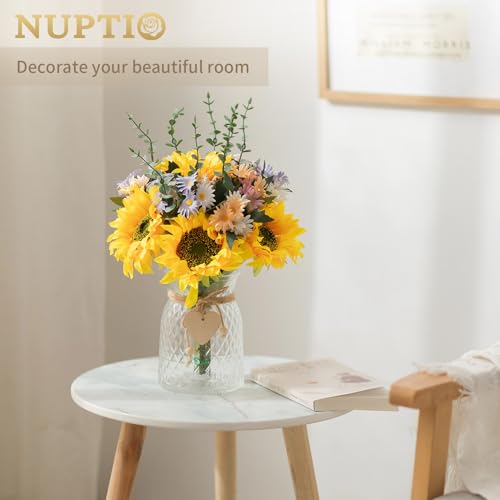Product: NUPTIO Artificial Flowers in Vase for Table: Faux Sunflower Bouquet Arrangement in Vase for Home Living Room Kitchen - Fake Decorative Flower Plant Centrepiece for Window Shelf